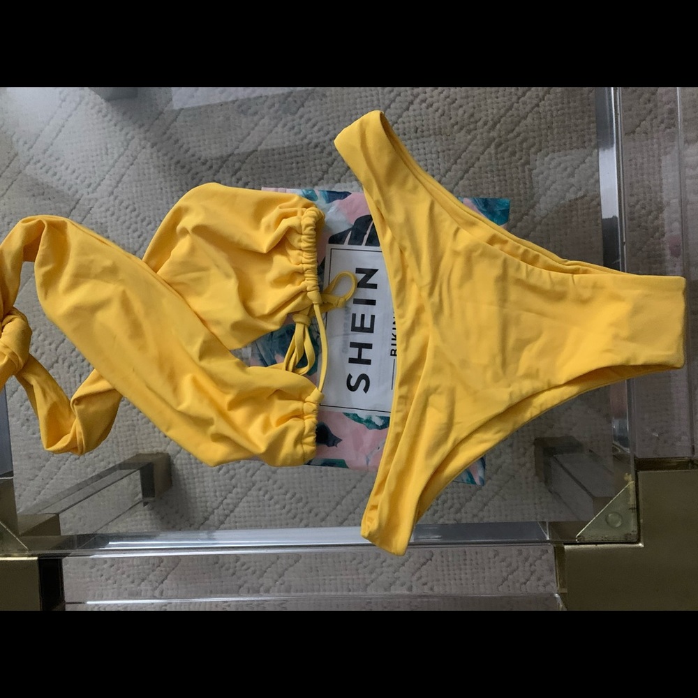 Shein cross halter Yellow Bikini sz small